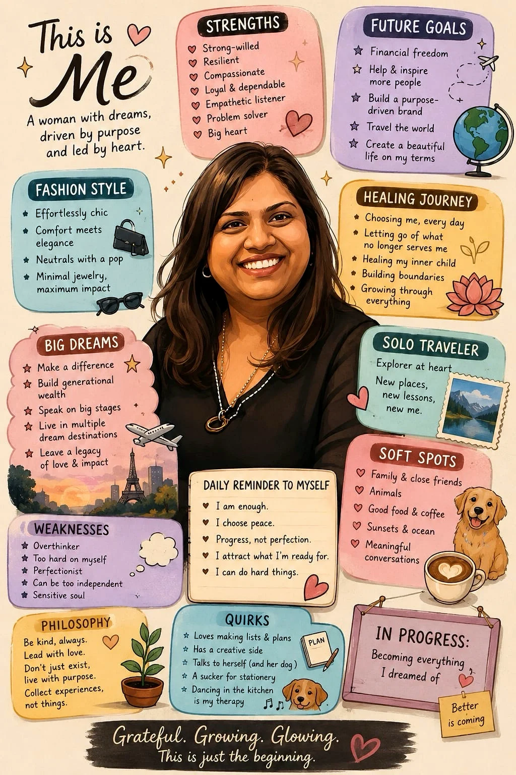 Warm illustrated portrait of Cornelia Moodley